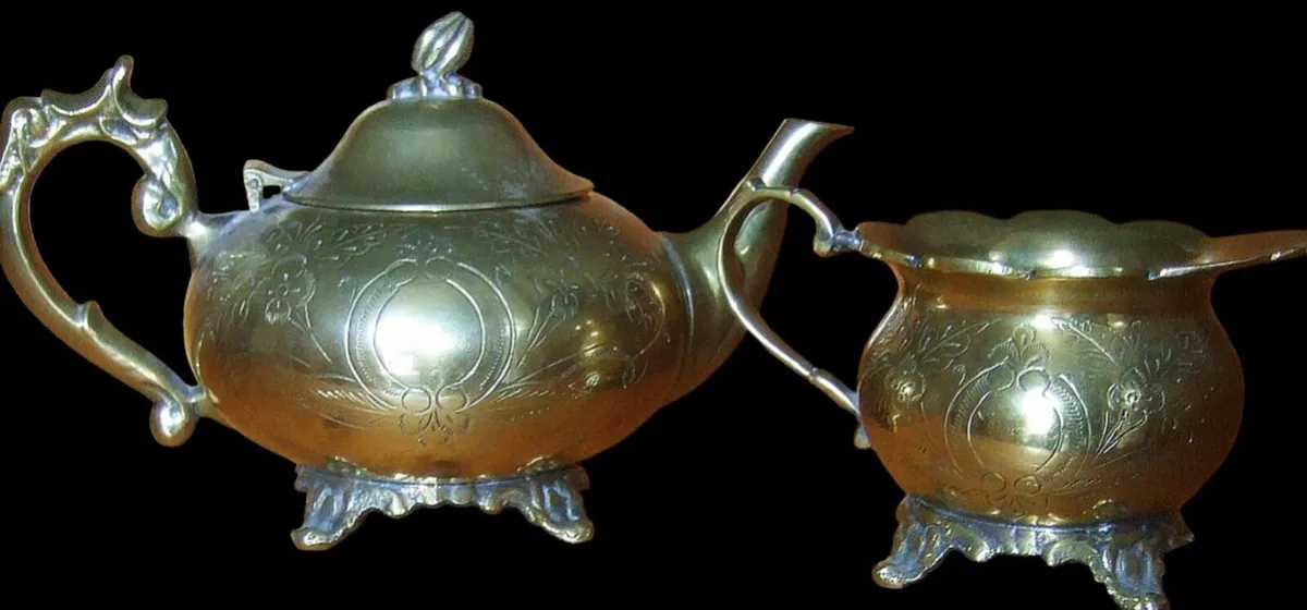 Vintage Ornate Hand-Chased Brass Tea Set - Image 2