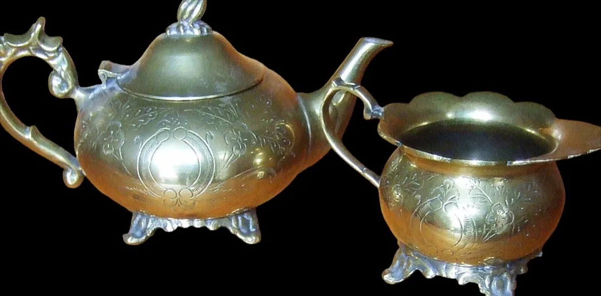 Vintage Ornate Hand-Chased Brass Tea Set - Image 3