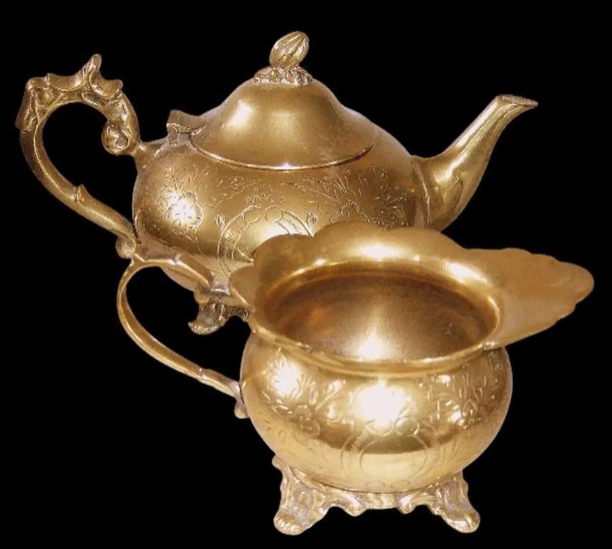 Vintage Ornate Hand-Chased Brass Tea Set - Image 1