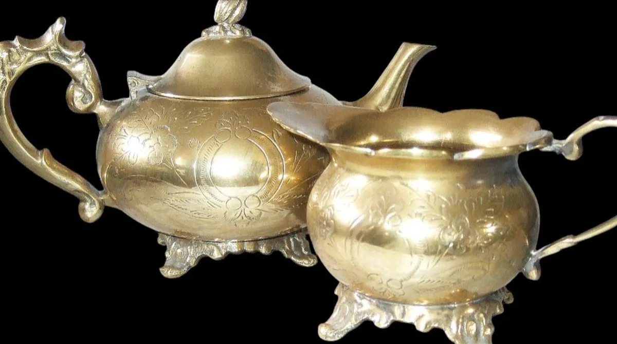 Vintage Ornate Hand-Chased Brass Tea Set - Image 4