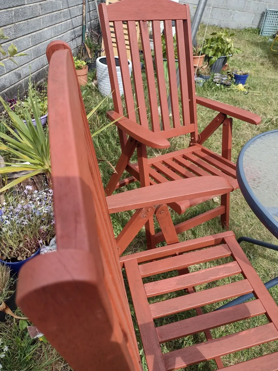 High back heavy teak recliner garden chair - Image 2