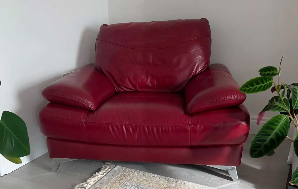 Burgundy Genuine Leather Sofa Set – 3 Seater & Arm - Image 2