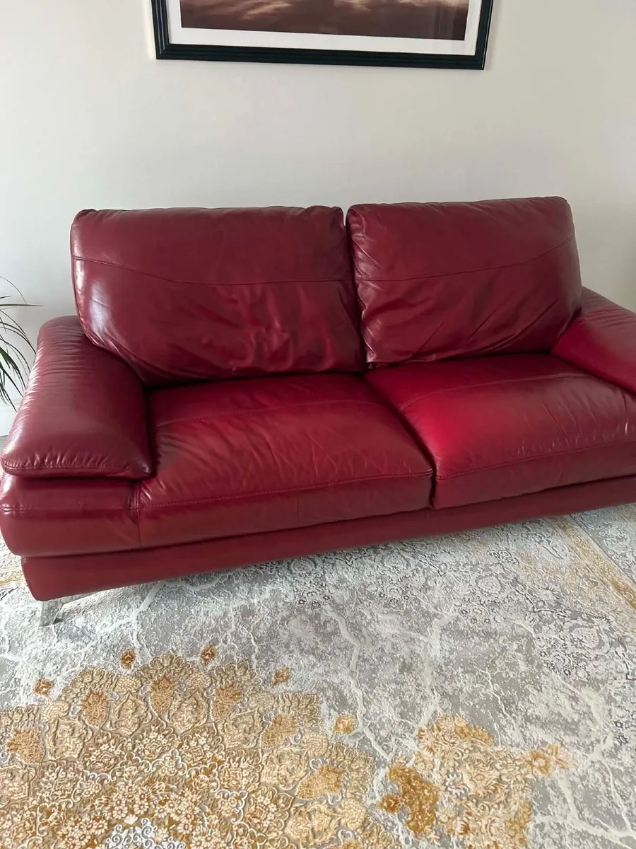 Burgundy Genuine Leather Sofa Set – 3 Seater & Arm - Image 3