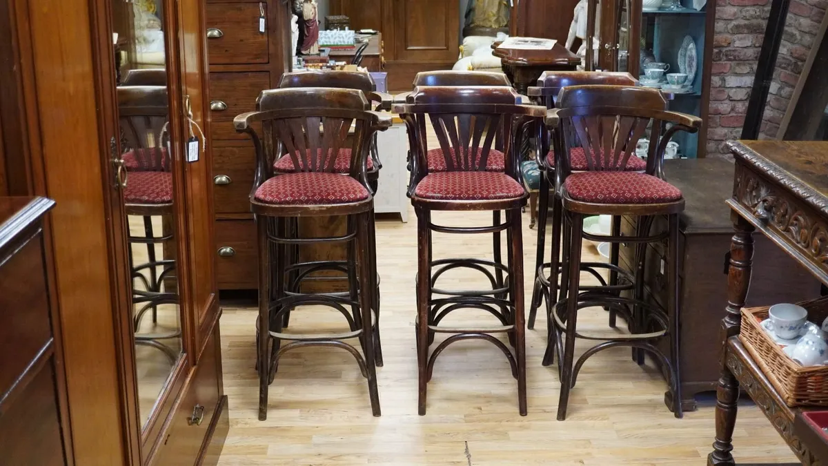 Set of 6 Vintage Bentwood Bar Stools - Image 1