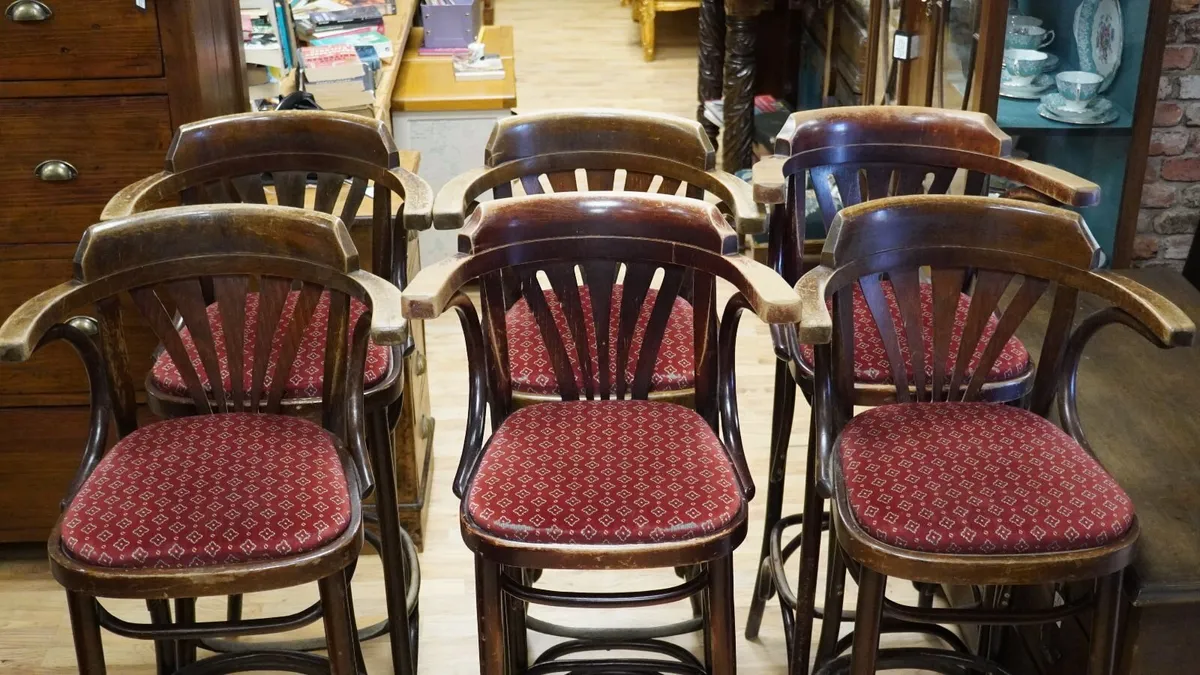 Set of 6 Vintage Bentwood Bar Stools - Image 2