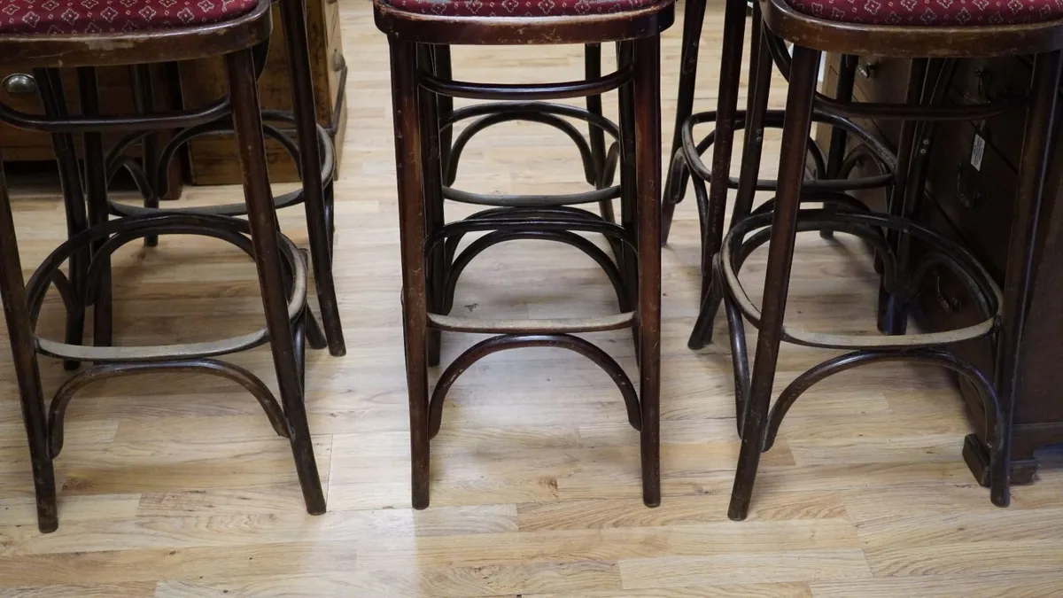 Set of 6 Vintage Bentwood Bar Stools - Image 3
