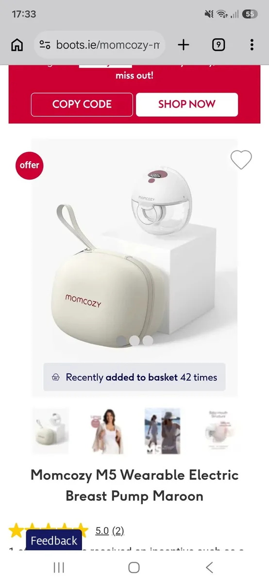 Momcozy M5 Wearable Electric Breast Pump Maroon - Image 1
