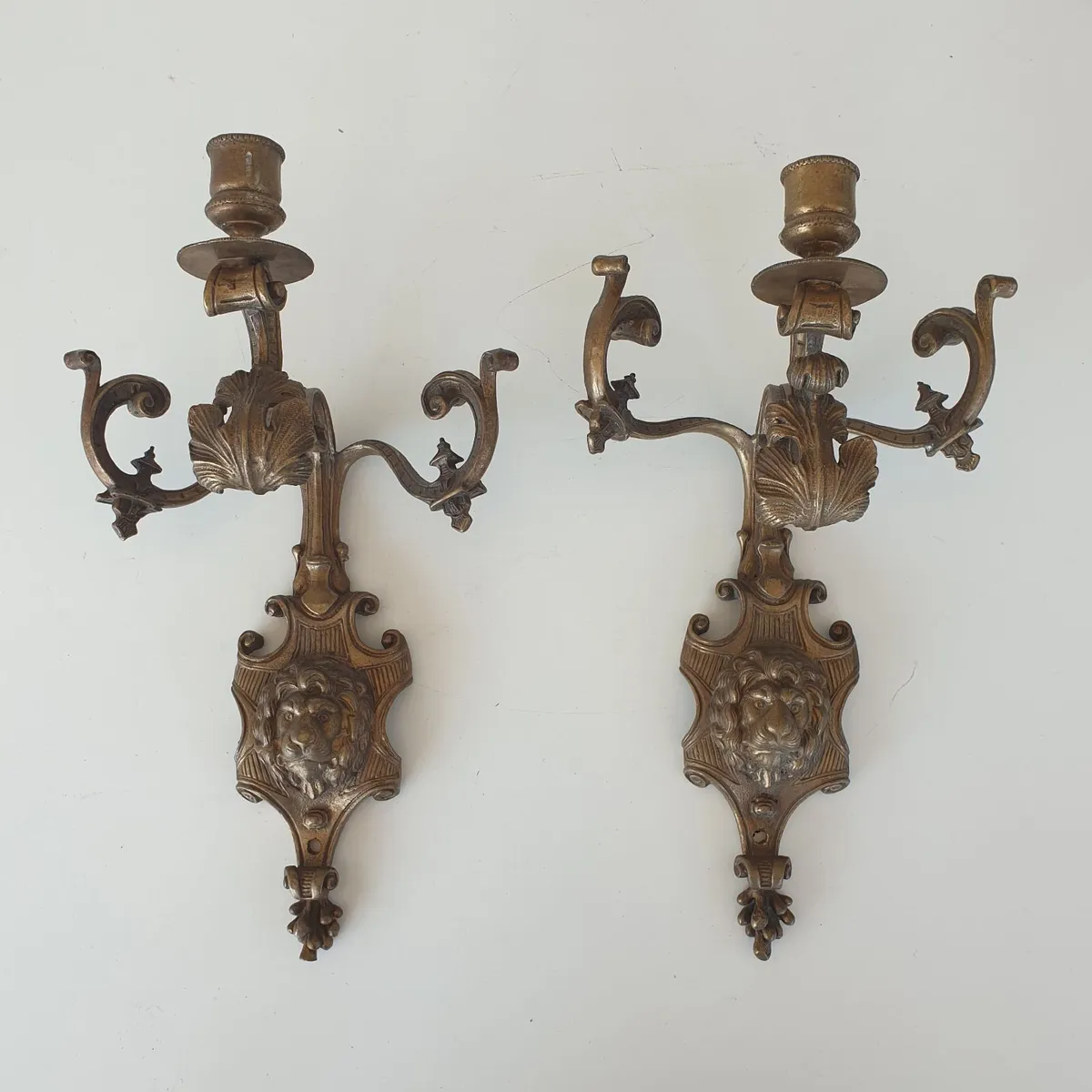 French pair brass wall sconces vintage - Image 1