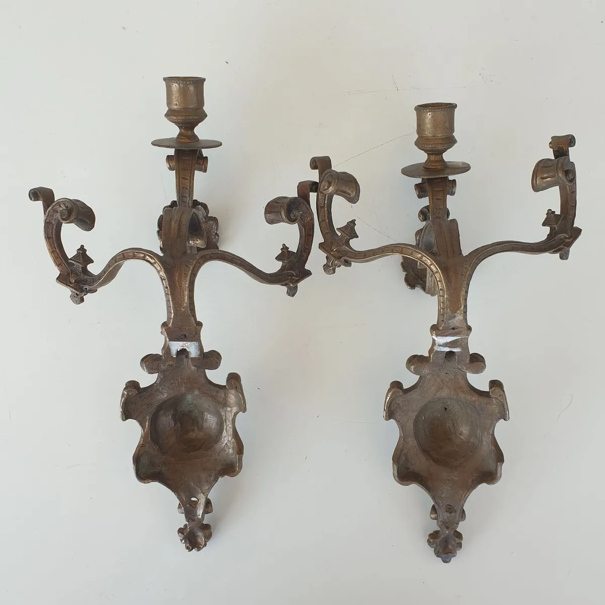 French pair brass wall sconces vintage - Image 2