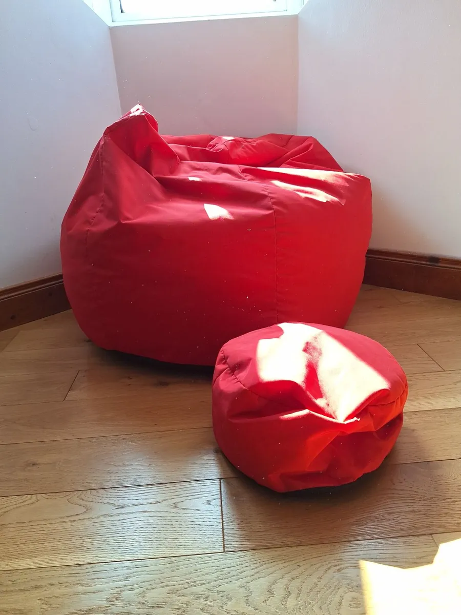 Pair of Large Beanbag Chairs with Matching Footsto - Image 2