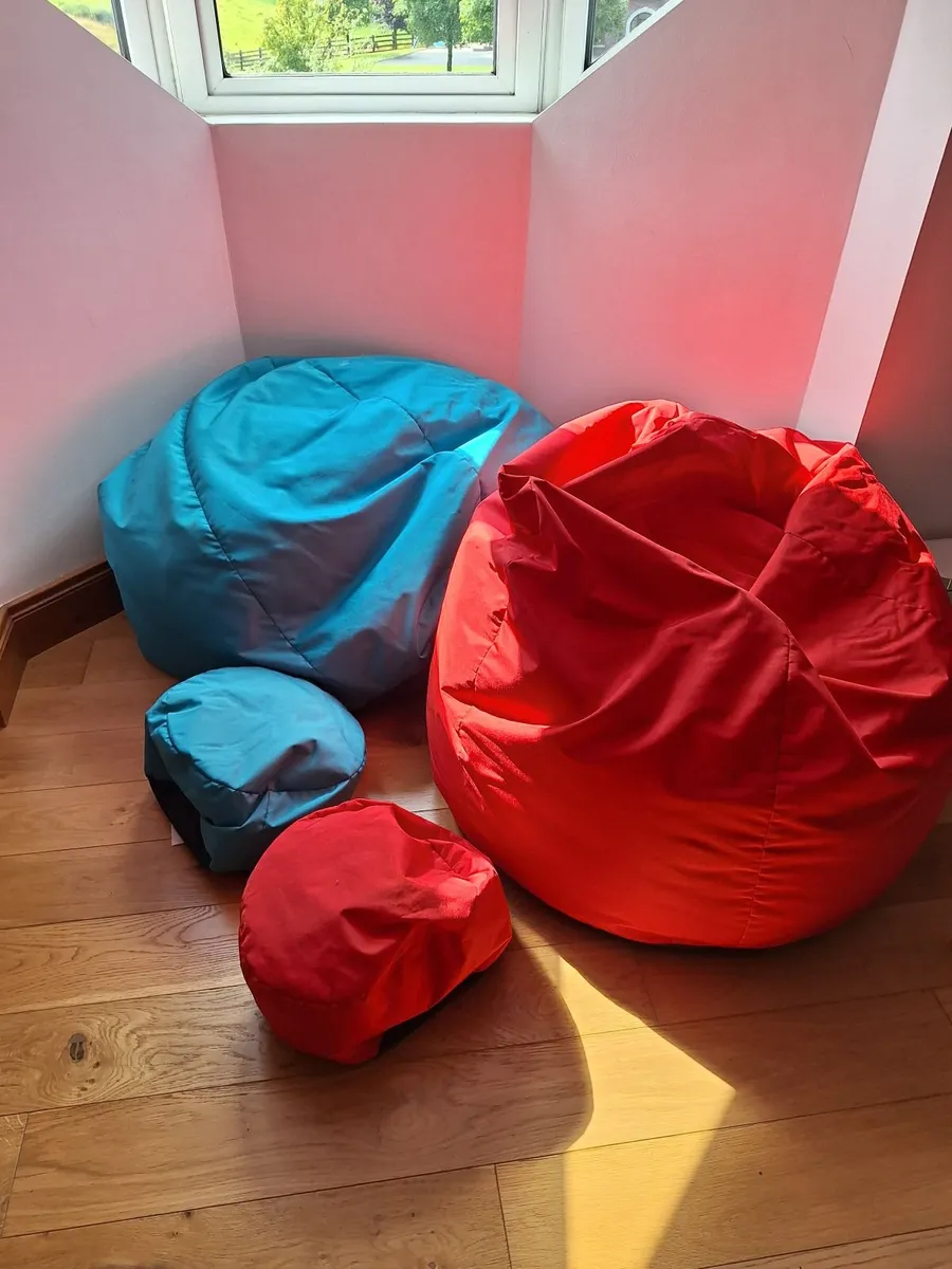 Pair of Large Beanbag Chairs with Matching Footsto - Image 1