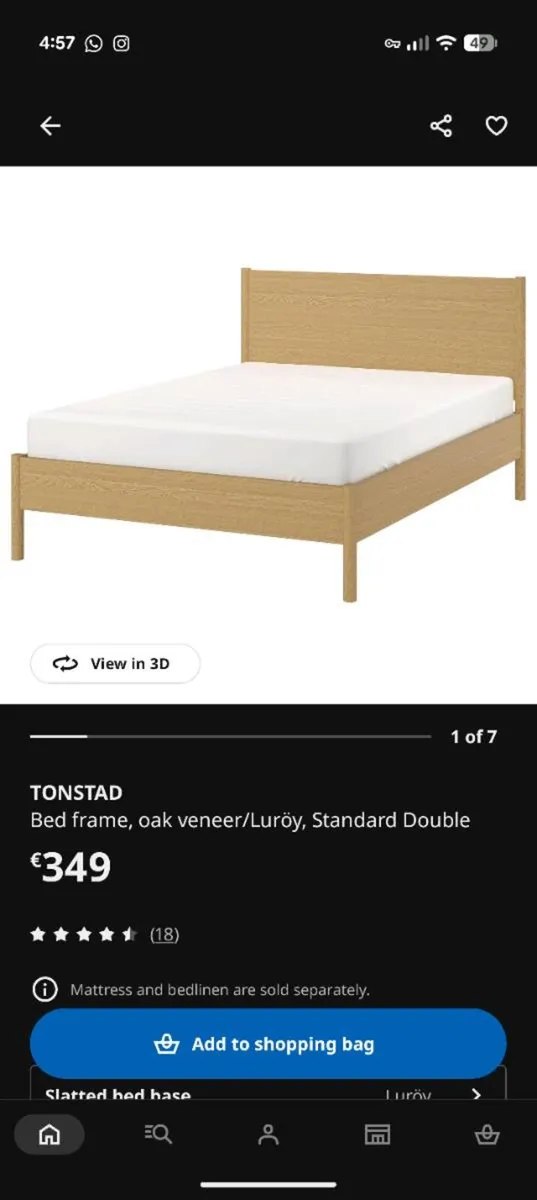 Ikea Double bed frame and mattress - Image 1