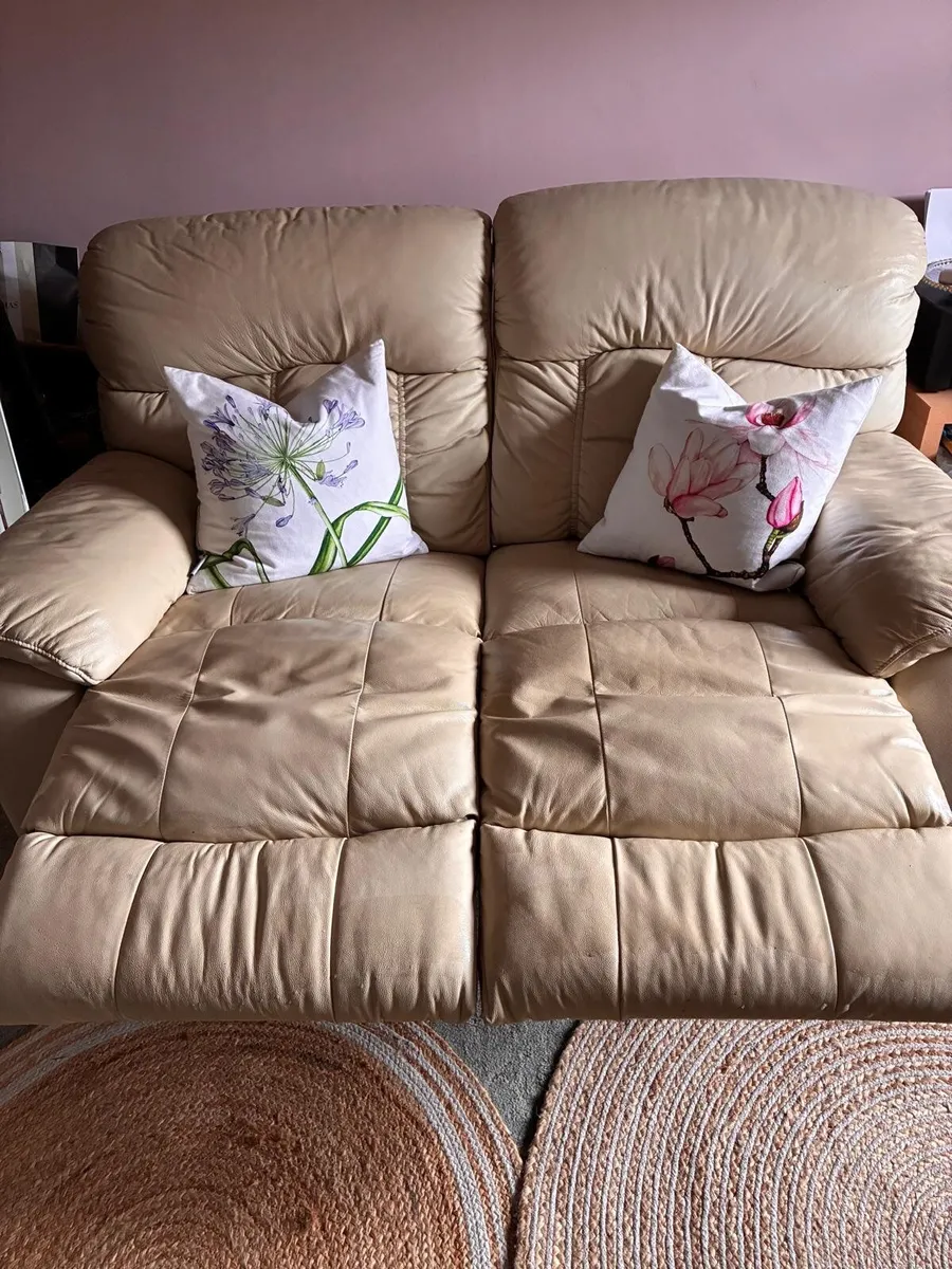2 x reclining cream leather sofas for sale - Image 3