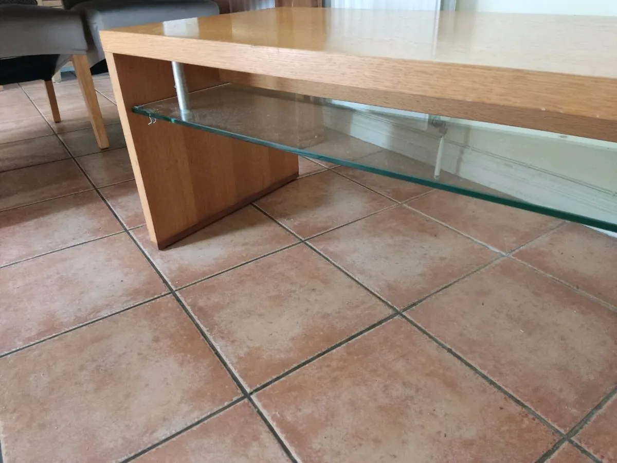 Solid Oak coffee table with Glass Shelf - Image 2