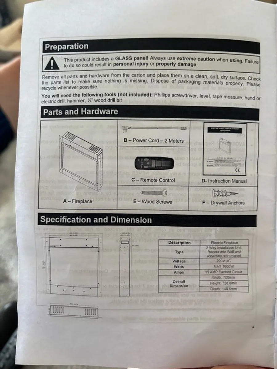Electric Fireplace & Black Marble inset and hearth - Image 4