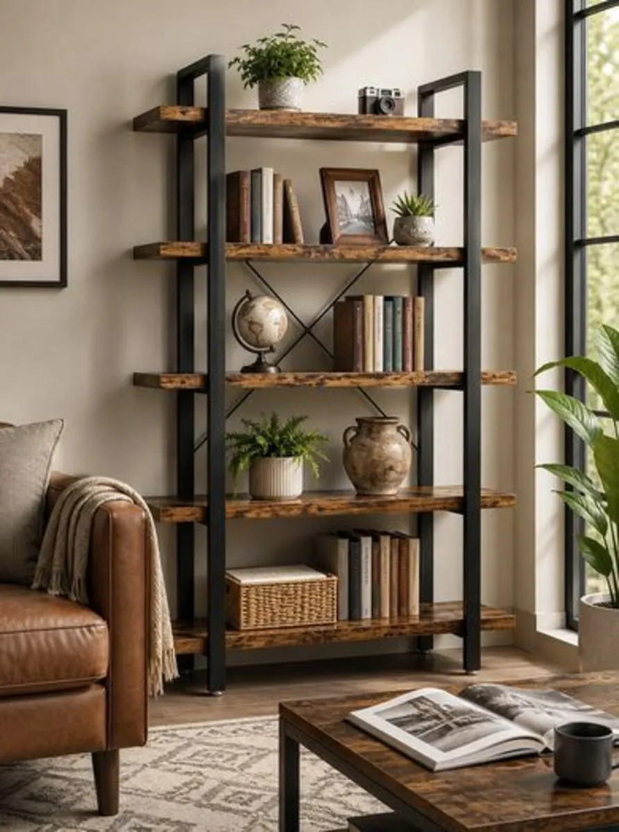 Bookcase Stable Standing Shelf with 5 Shelves Leve - Image 1