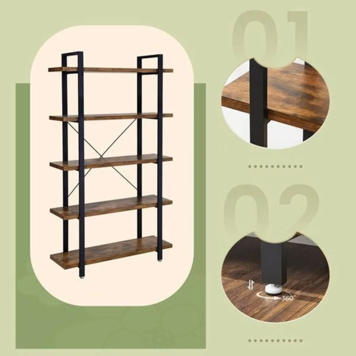Bookcase Stable Standing Shelf with 5 Shelves Leve - Image 2