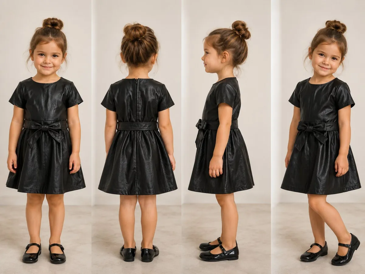 Girls Black Faux Leather dress age 3-4 - Image 2