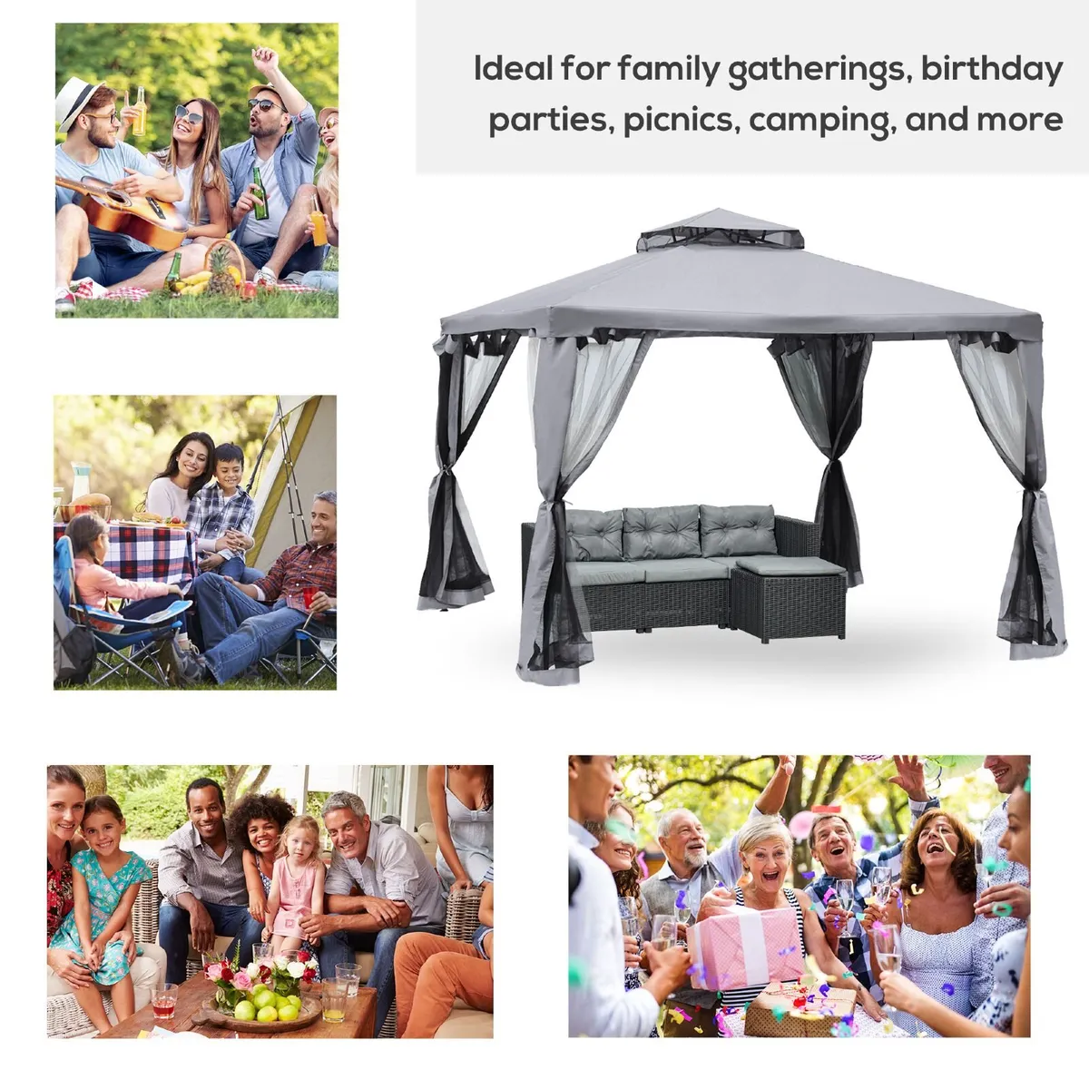 3 x 3 Meter Metal Gazebo Garden Outdoor 2-tier Roo - Image 3