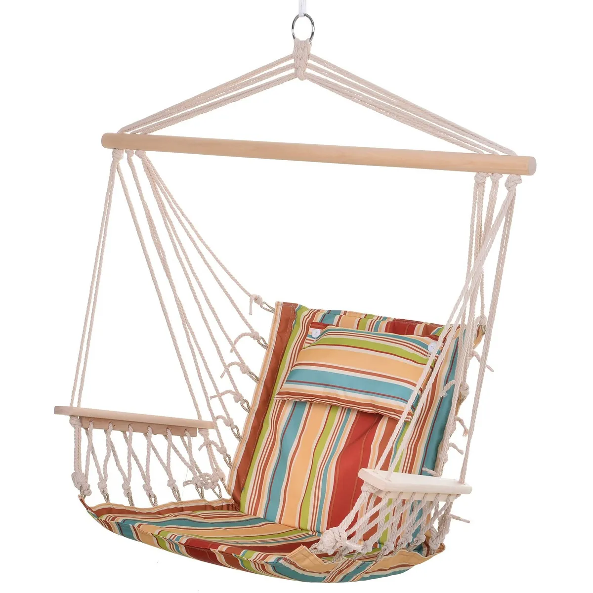 Hanging Rope Hammock Chair with 1 Pillow - Image 1