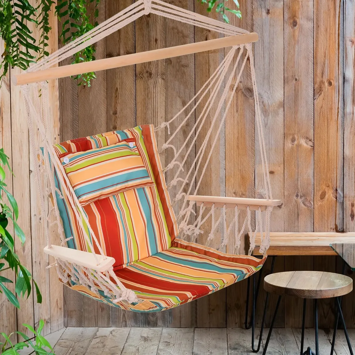 Hanging Rope Hammock Chair with 1 Pillow - Image 2