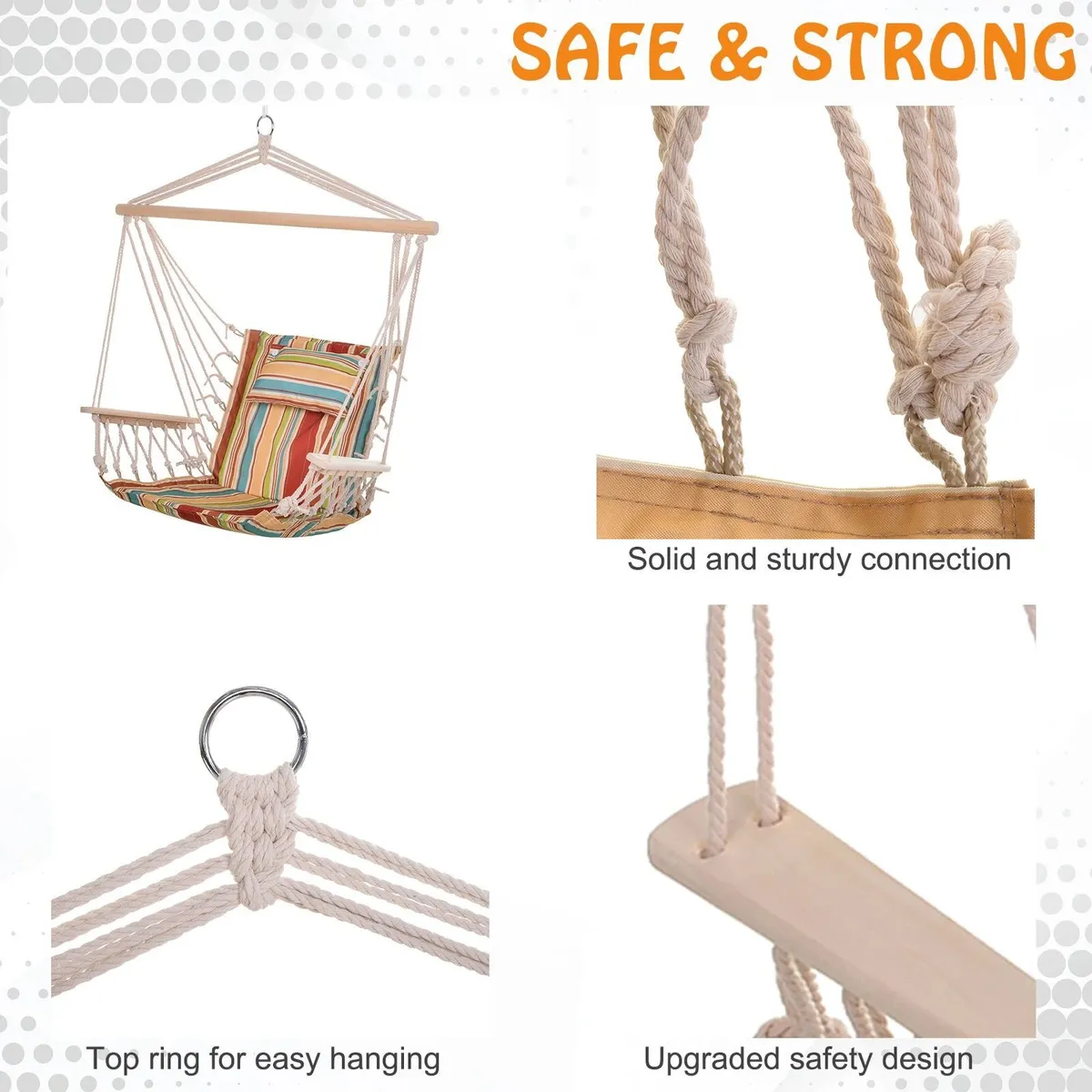 Hanging Rope Hammock Chair with 1 Pillow - Image 3
