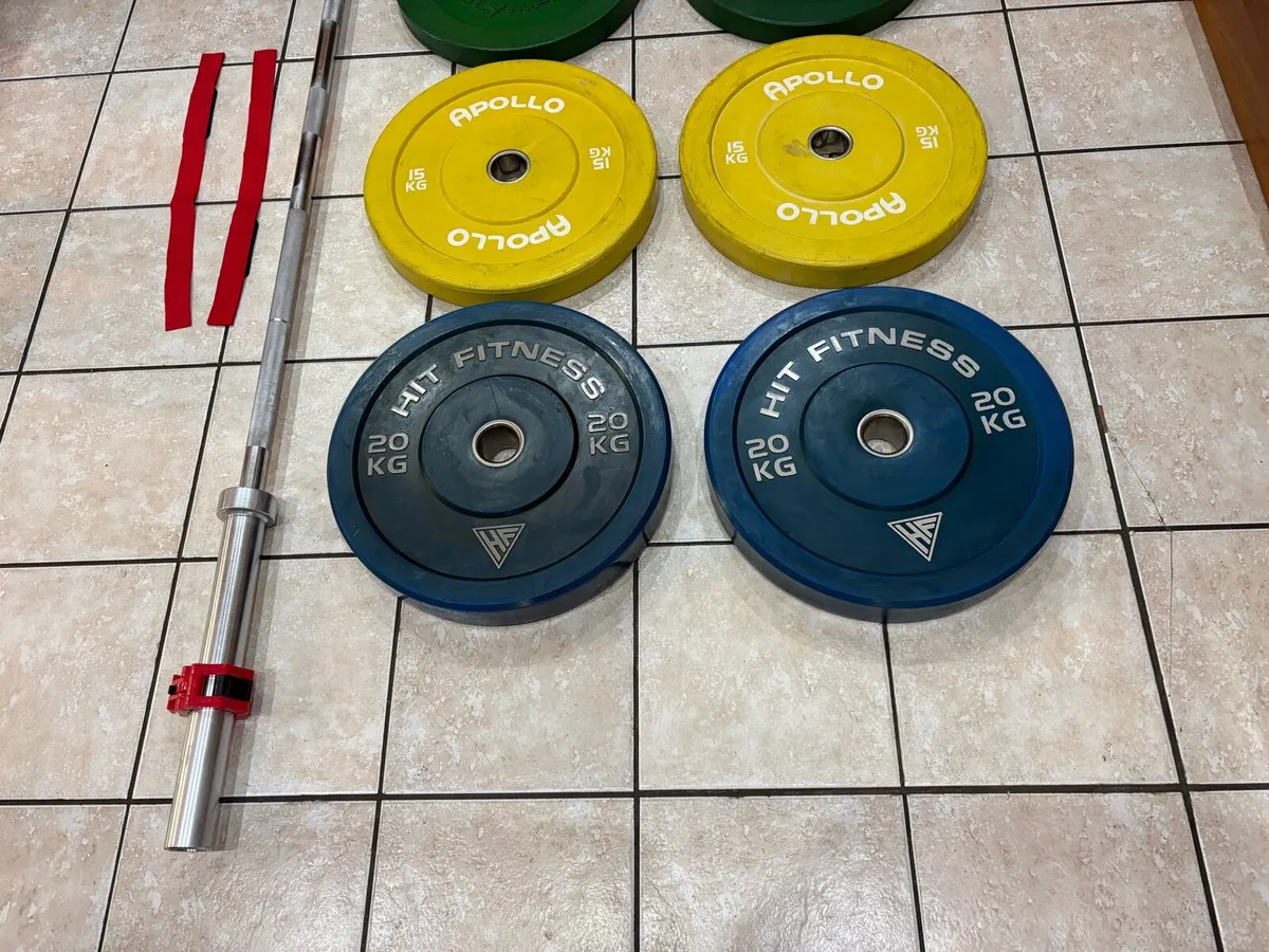 QUALITY OLYMPIC BUMPER PLATES AND BARBELL SET! - Image 3