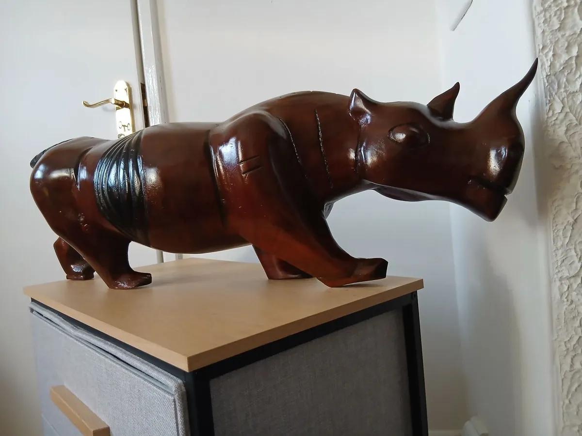 Rare Large Vintage Hand Carved African Rhinoceros - Image 1