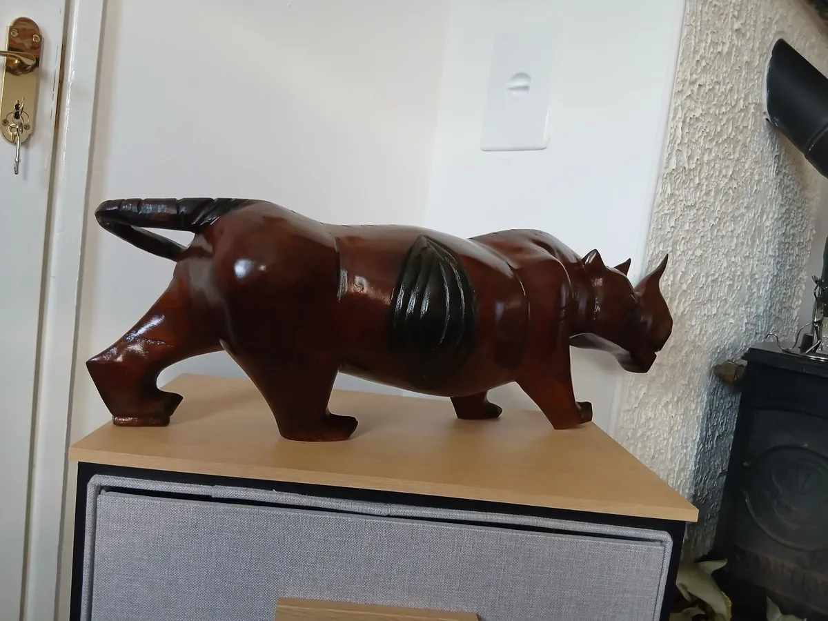 Rare Large Vintage Hand Carved African Rhinoceros - Image 3