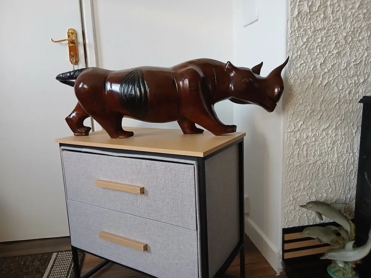 Rare Large Vintage Hand Carved African Rhinoceros - Image 4