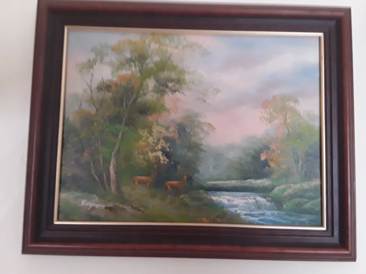 Lovely oil painting dark Brown pine frame - Image 1