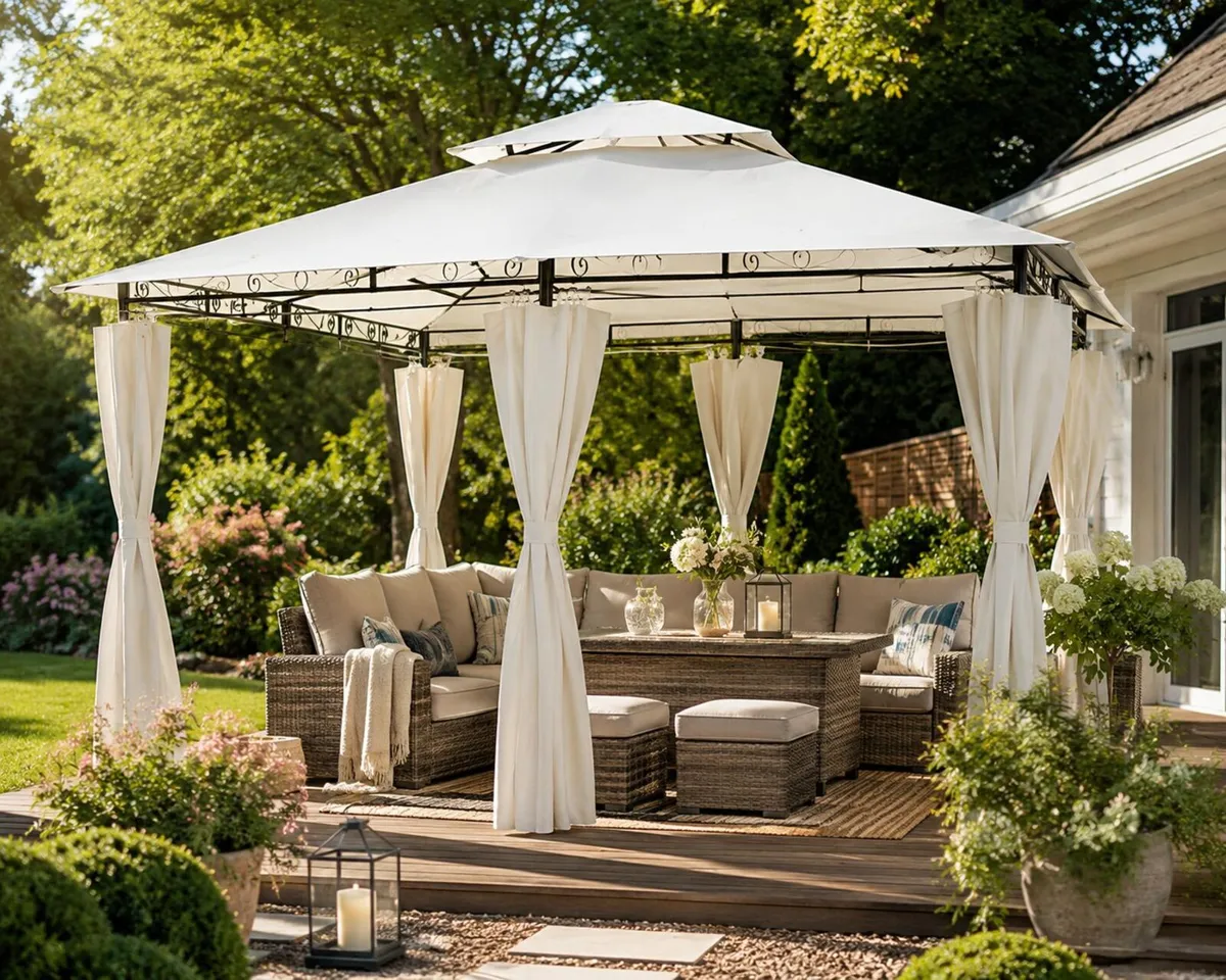 3 x 4m Metal Garden Gazebo with Side Curtains Wate - Image 3