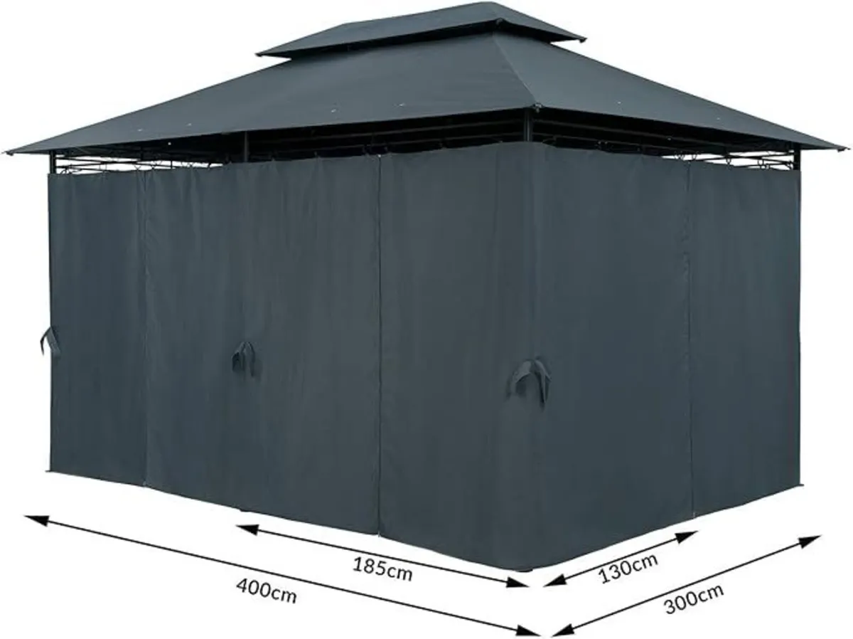 3 x 4m Metal Garden Gazebo with Side Curtains Wate - Image 4
