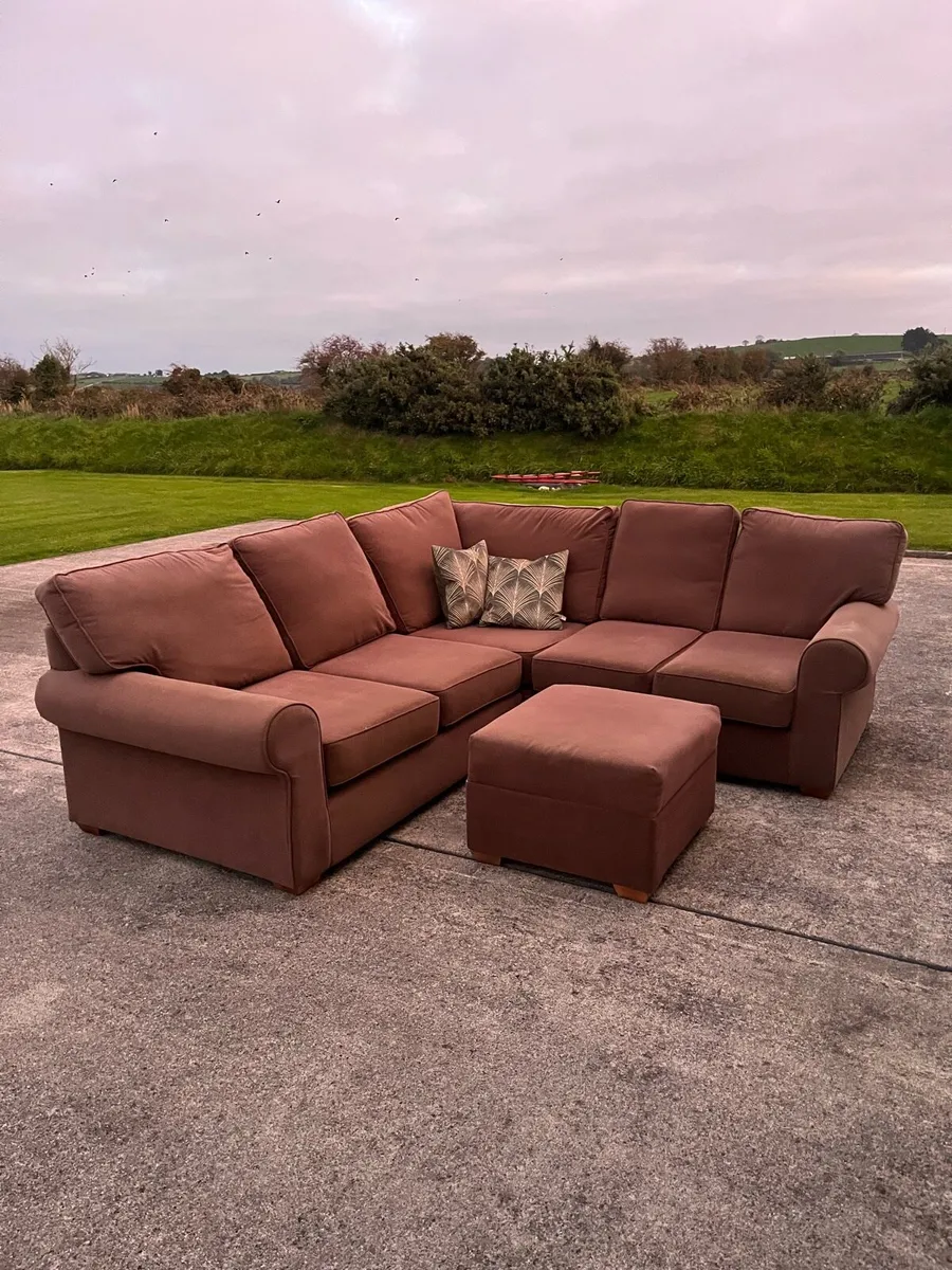 Brown suede fabric corner sofa - Image 1