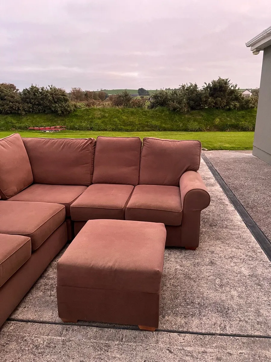 Brown suede fabric corner sofa - Image 2