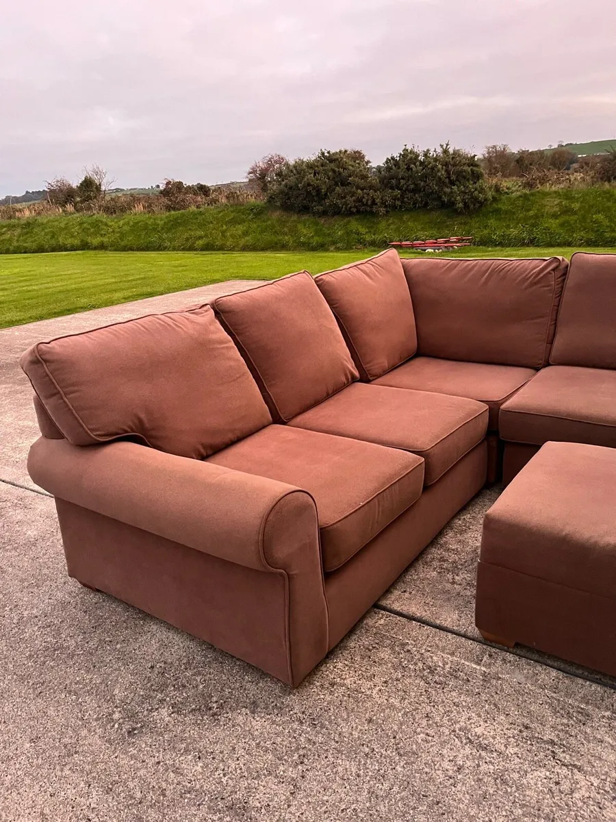 Brown suede fabric corner sofa - Image 3