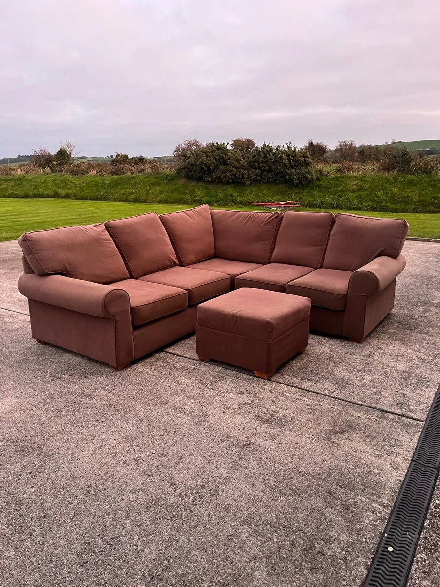 Brown suede fabric corner sofa - Image 4