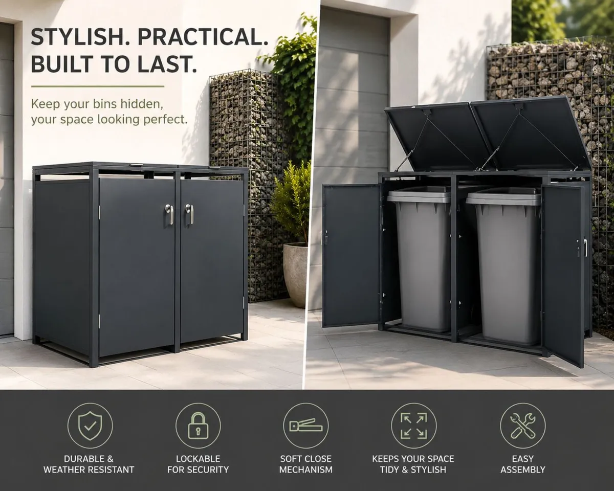 Double Metal Wheelie Bin Storage Box for 2 x 240L - Image 2