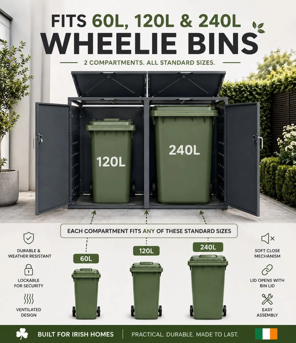Double Metal Wheelie Bin Storage Box for 2 x 240L - Image 3