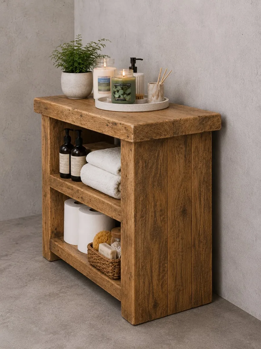 Rustic Wood Bathroom Storage Unit Brand New - Image 1