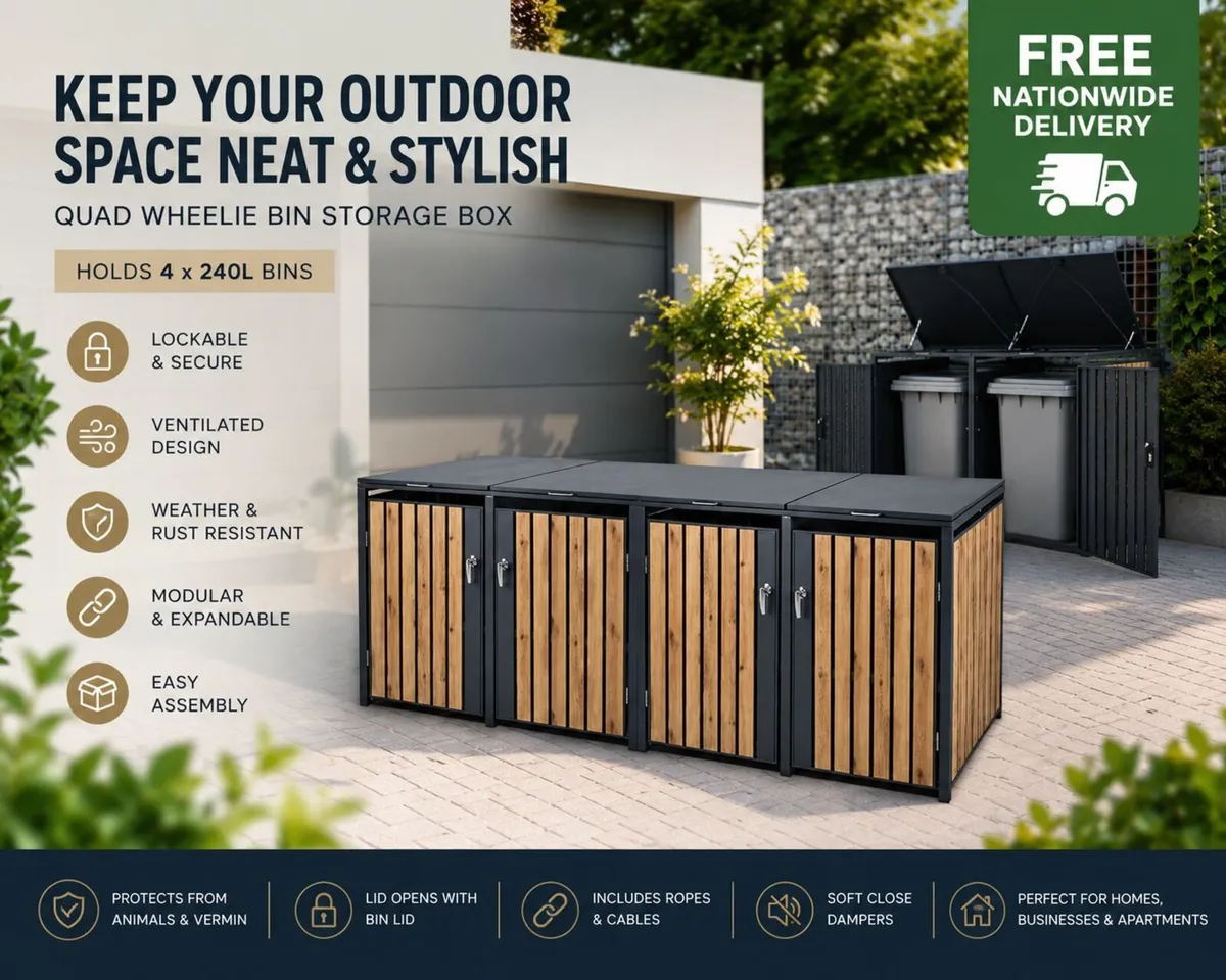 Metal Wheelie Bin Storage for 4 x 240L Bins Locka - Image 1