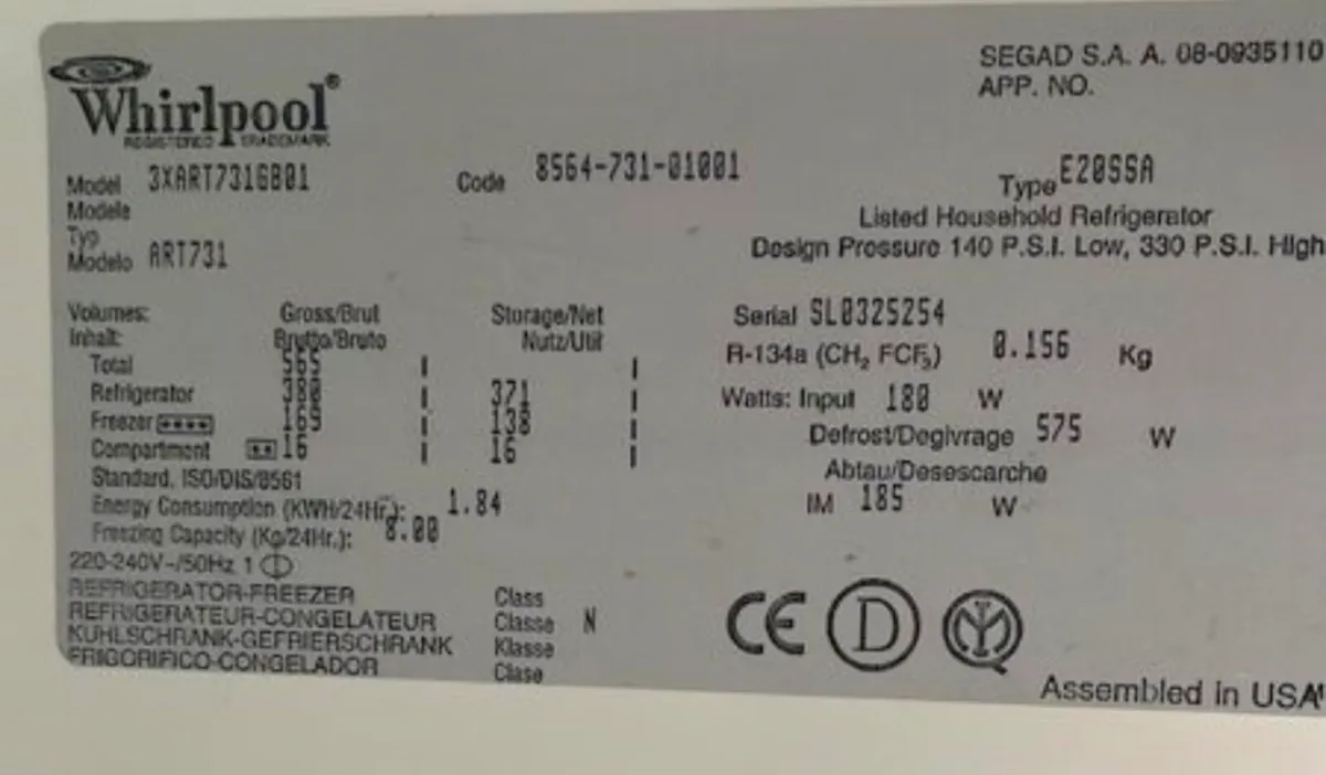WHIRLPOOL AMERICAN FRIDGE FREEZER WITH WATER AND I - Image 3