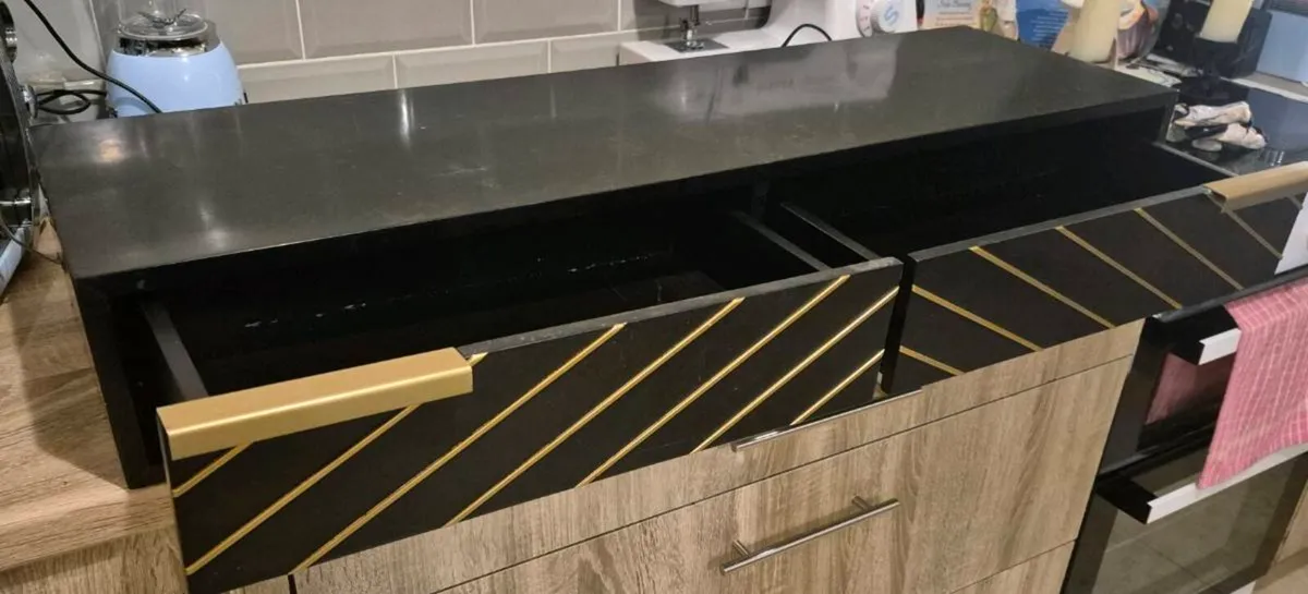 BLACK AND GOLD WALL-MOUNTED STORAGE UNIT TWO DRAWE - Image 1
