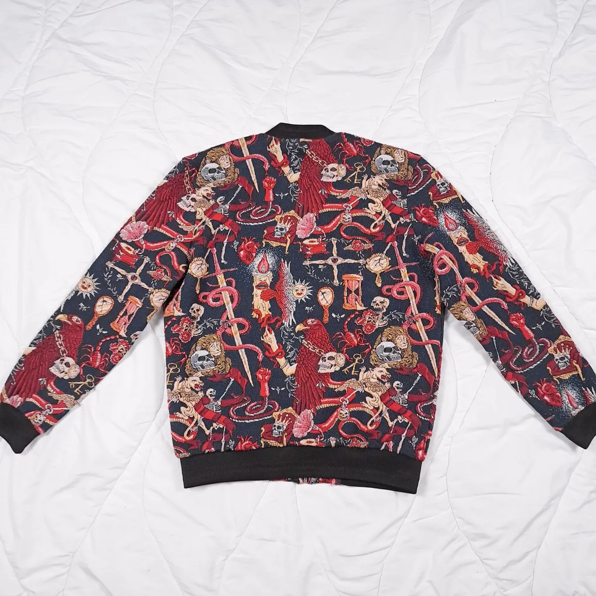 Zara Red Navy Alchemy Graphic Bomber Jacket L - Image 4