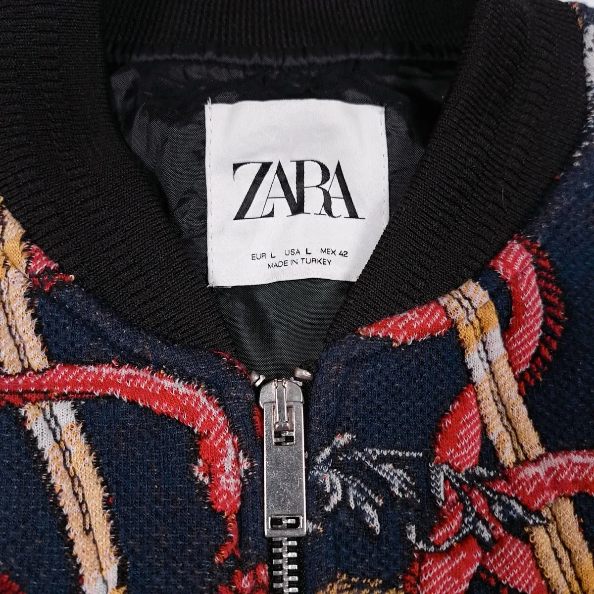 Zara Red Navy Alchemy Graphic Bomber Jacket L - Image 3