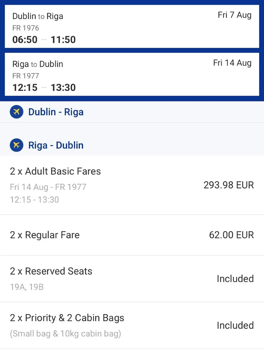 Dublin to Riga, Ryanair Return Tickets (7-14 Aug) - Image 1