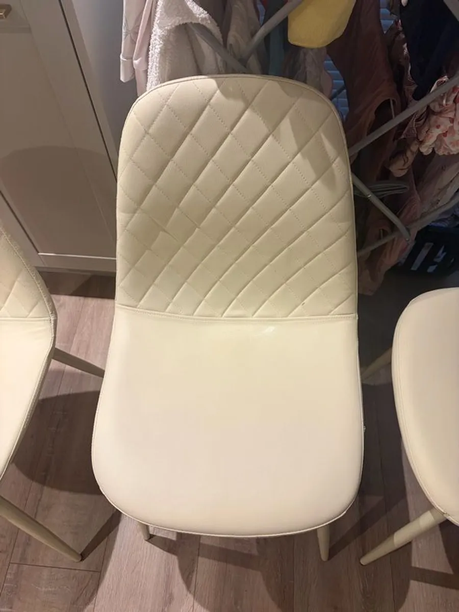 4 cream quilted faux leather dining chairs - Image 4