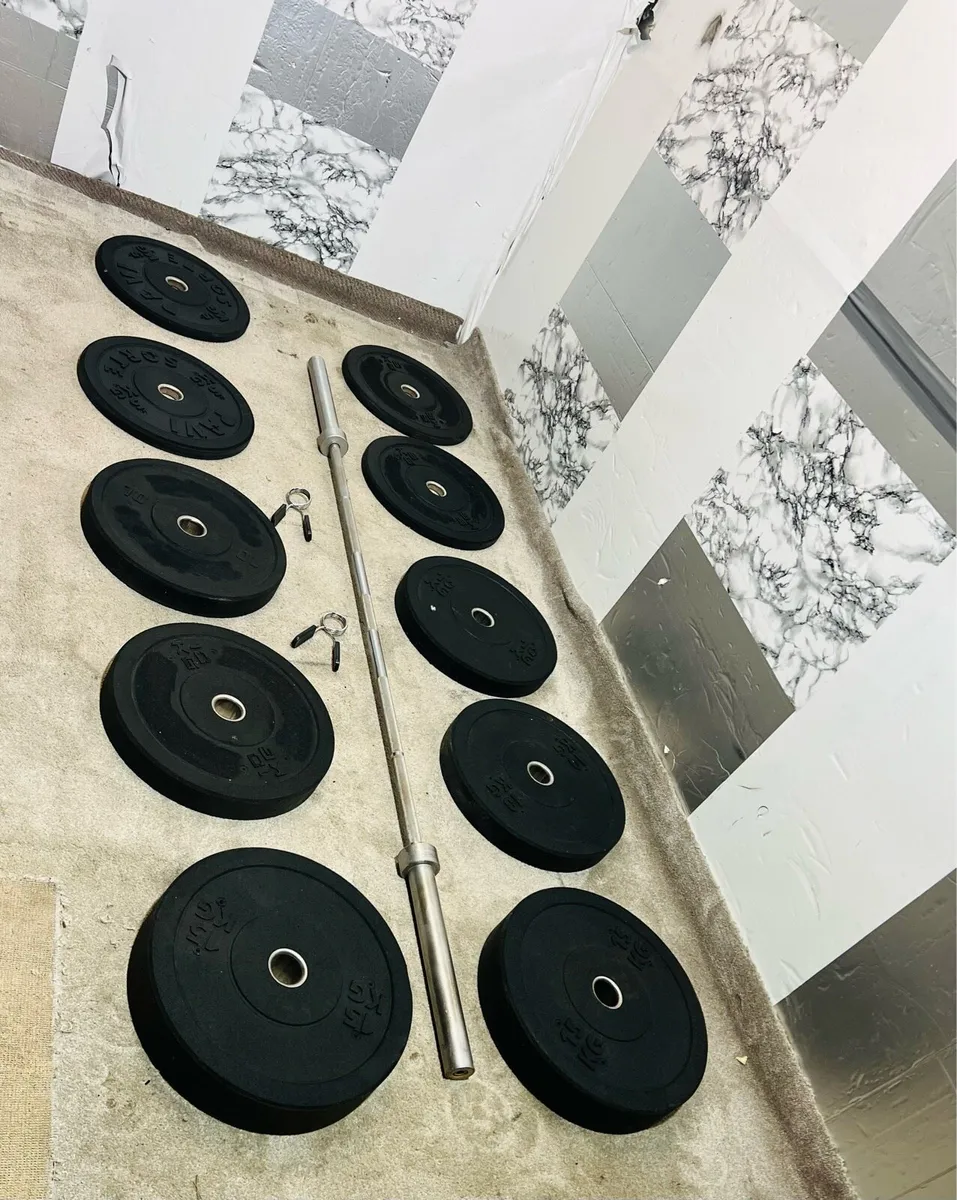 110KG OLYMPIC BUMPER PLATES BARBELL SET - Image 2