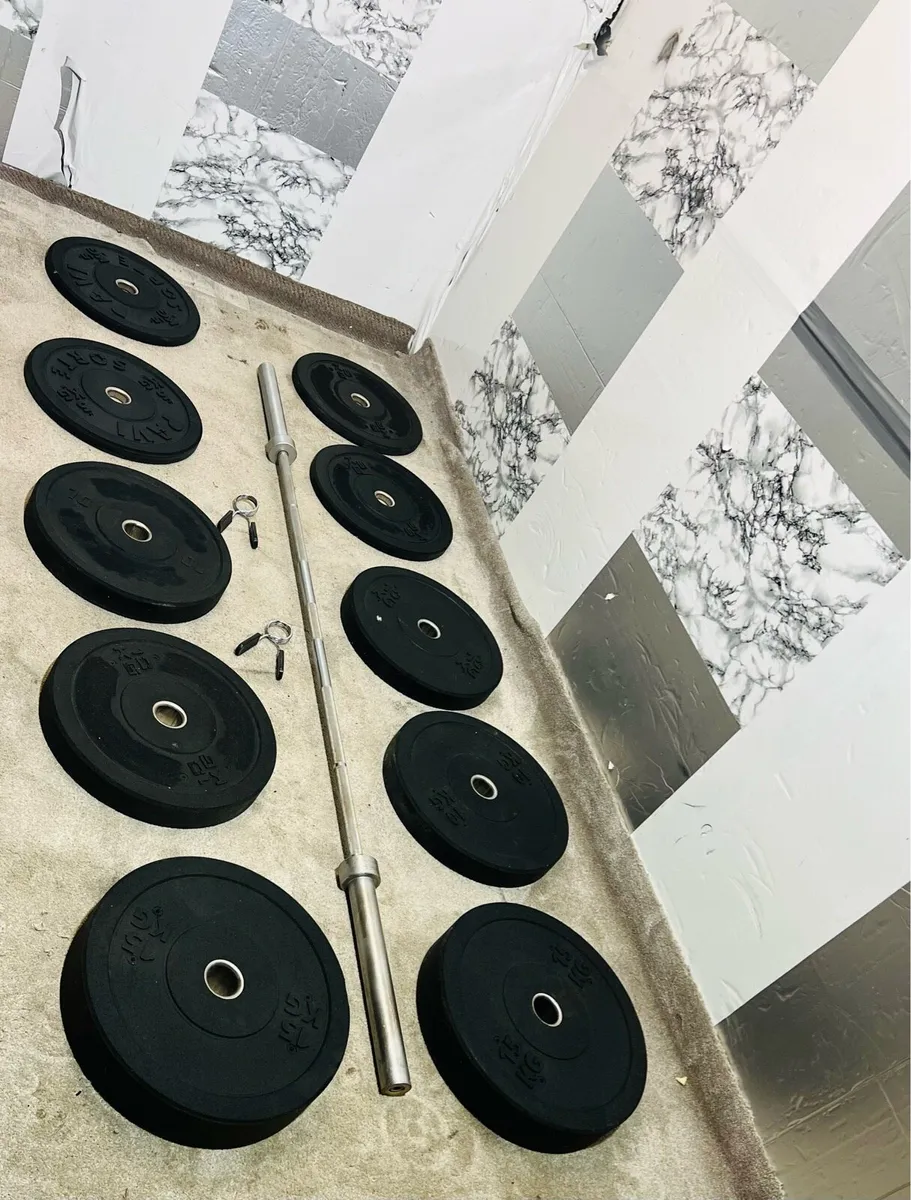 110KG OLYMPIC BUMPER PLATES BARBELL SET - Image 3