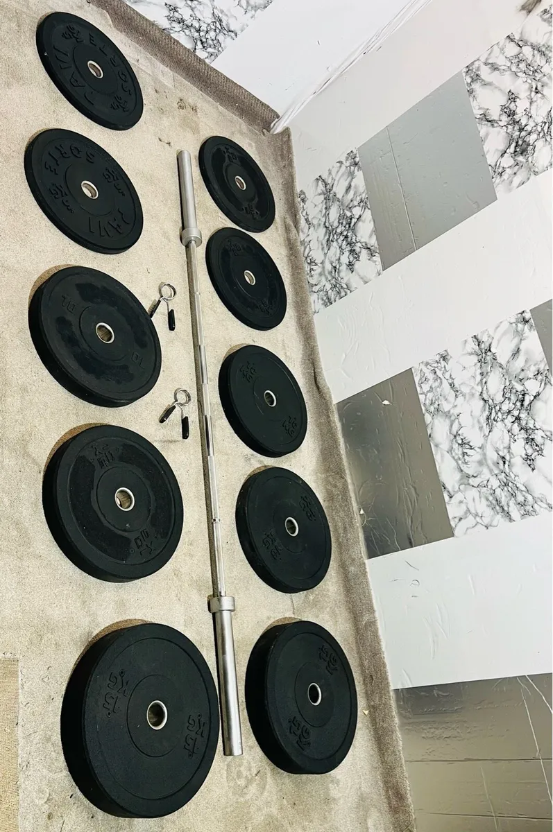 110KG OLYMPIC BUMPER PLATES BARBELL SET - Image 4
